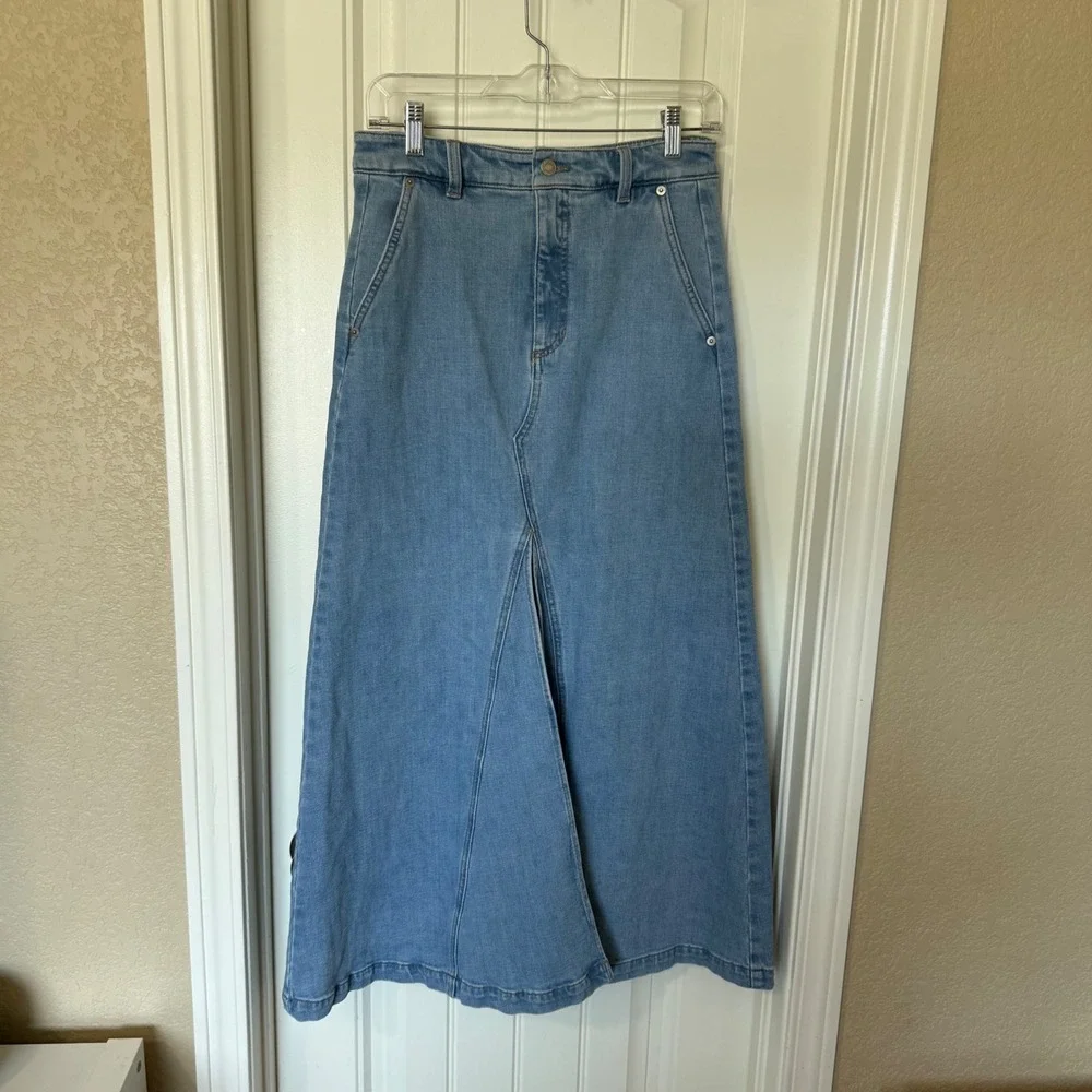 Banana Republic Denim Maxi Skirt Womens 4 Blue Excellent Flared High Rise Boho